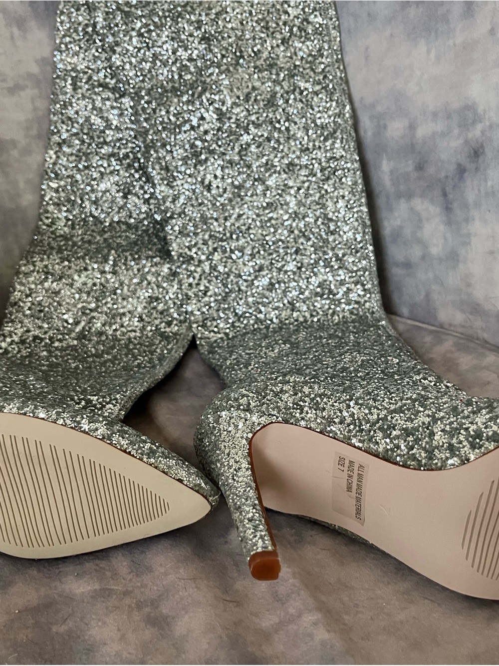 Glitter Over-the-Knee Stiletto Boots - Silver - Picture 4 of 6